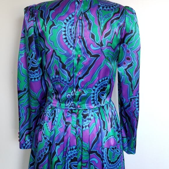 Vintage Psychedelic 70s Silky Dress Paisley Print Size Small Medium - Picture 5 of 7